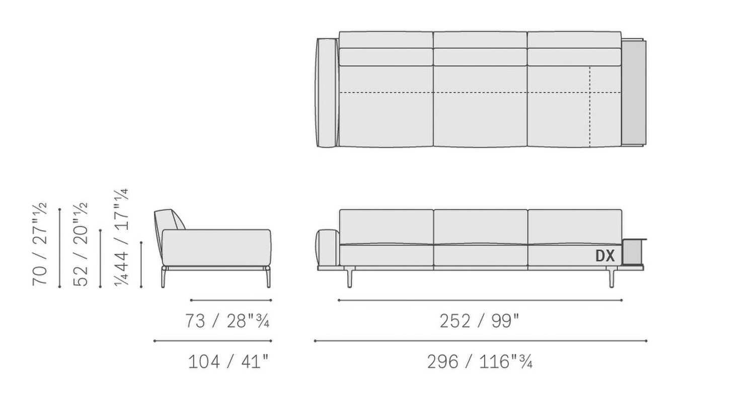 108 let it be 3 seater sofa with corner end unit dx sx 1 low arm 5614336