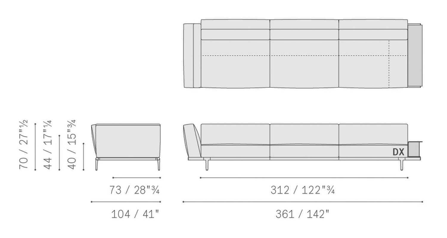 117 let it be large 3 seater sofa with corner end unit dx sx 1 high arm 5614356