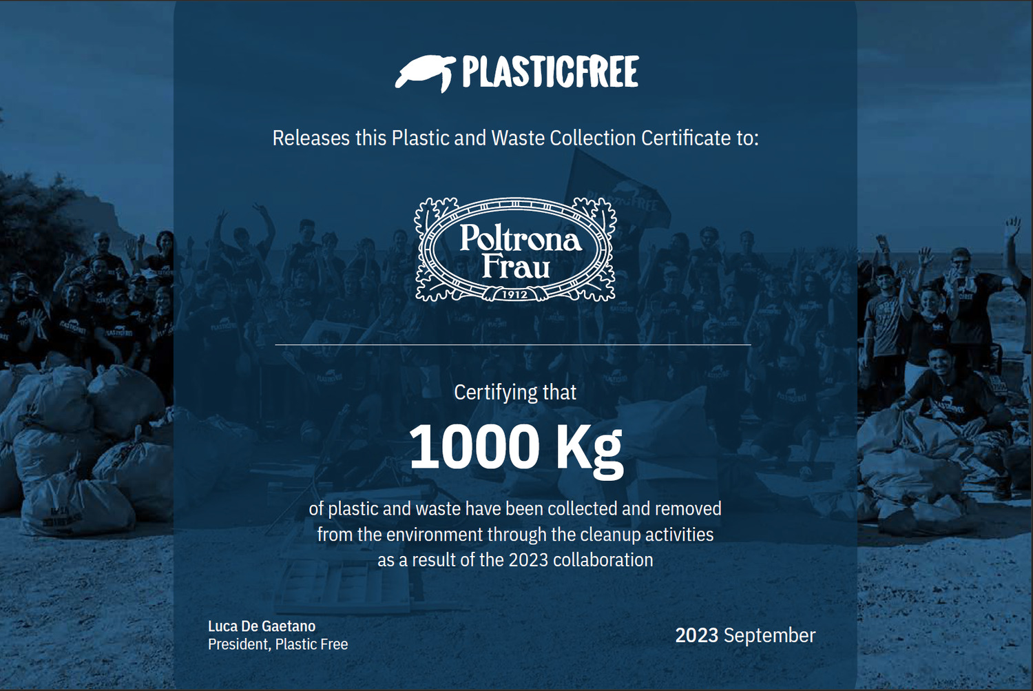 certificate plastic free onlus